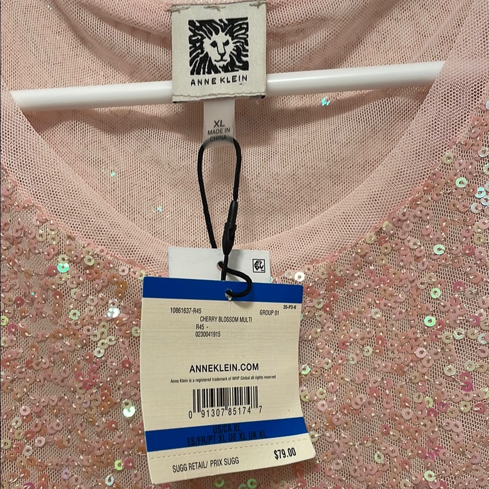 Anne Klein Sequin Pink Short Sleeve Tee - Picture 2 of 4